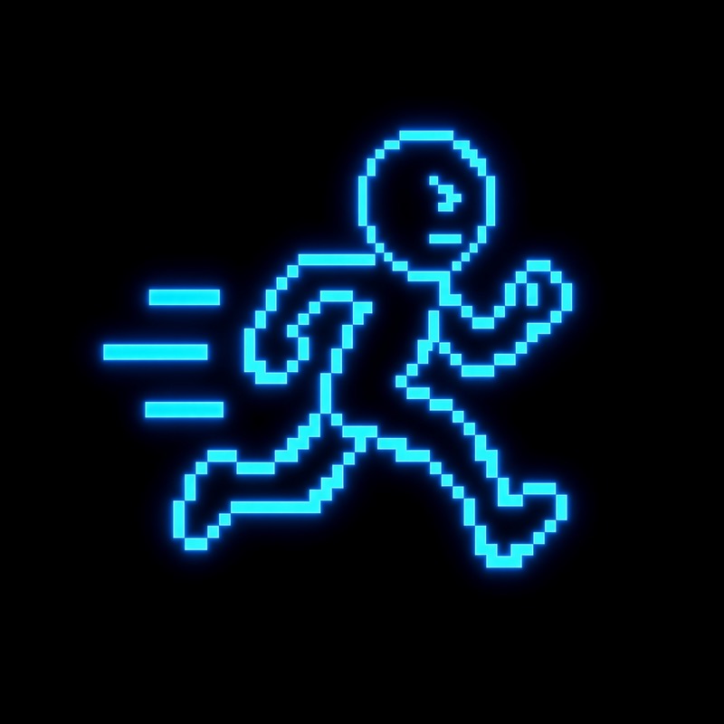 RUNNER — 8-bit neon runner logo